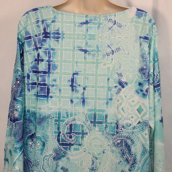 Chico's Zenergy Women's Cold Shoulder‎ Long Sleeve Summer Top Blue Size 3 - Picture 13 of 14